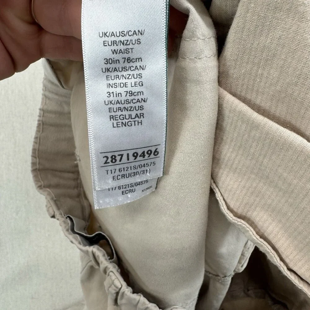 M&S Marks Spencer Slim Fit Chino Pants Mens 30 Ecru Beige Cotton Casual